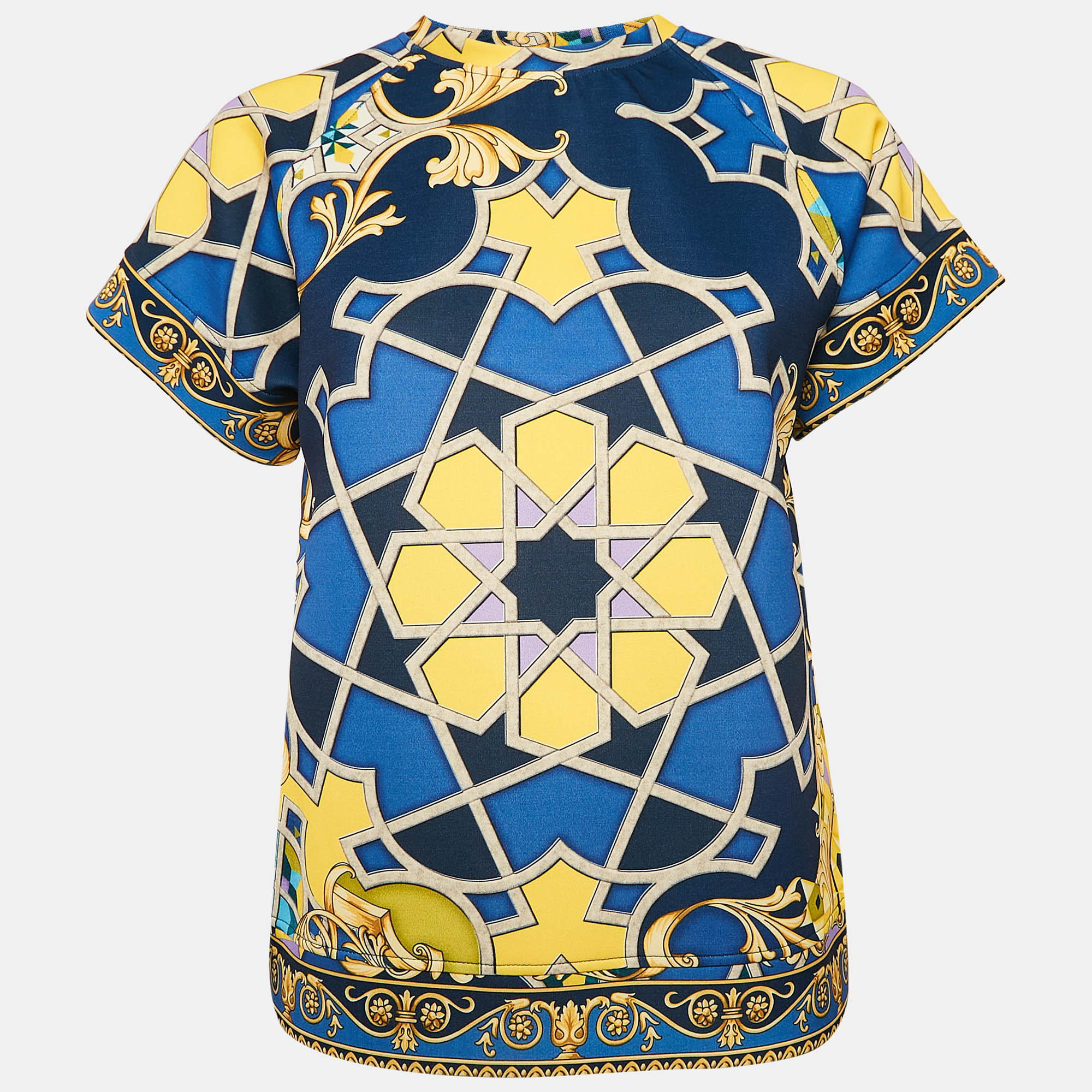 

Versace Collection Navy Blue Printed Jersey Neoprene T-Shirt S