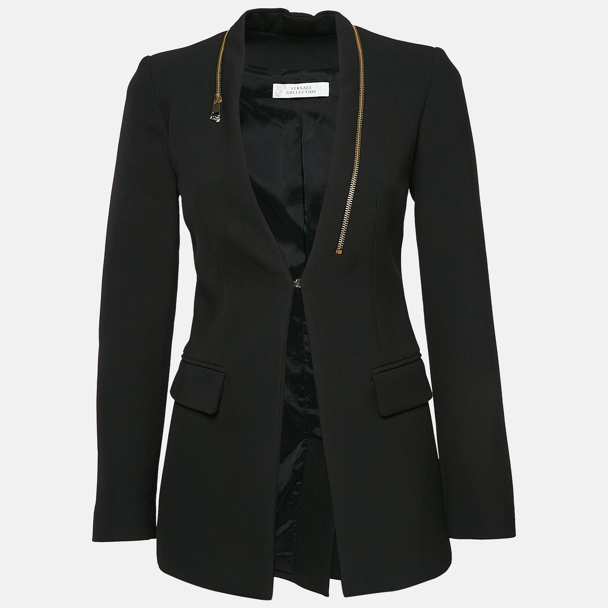 

Versace Collection Black Crepe Zip Detail Blazer XS