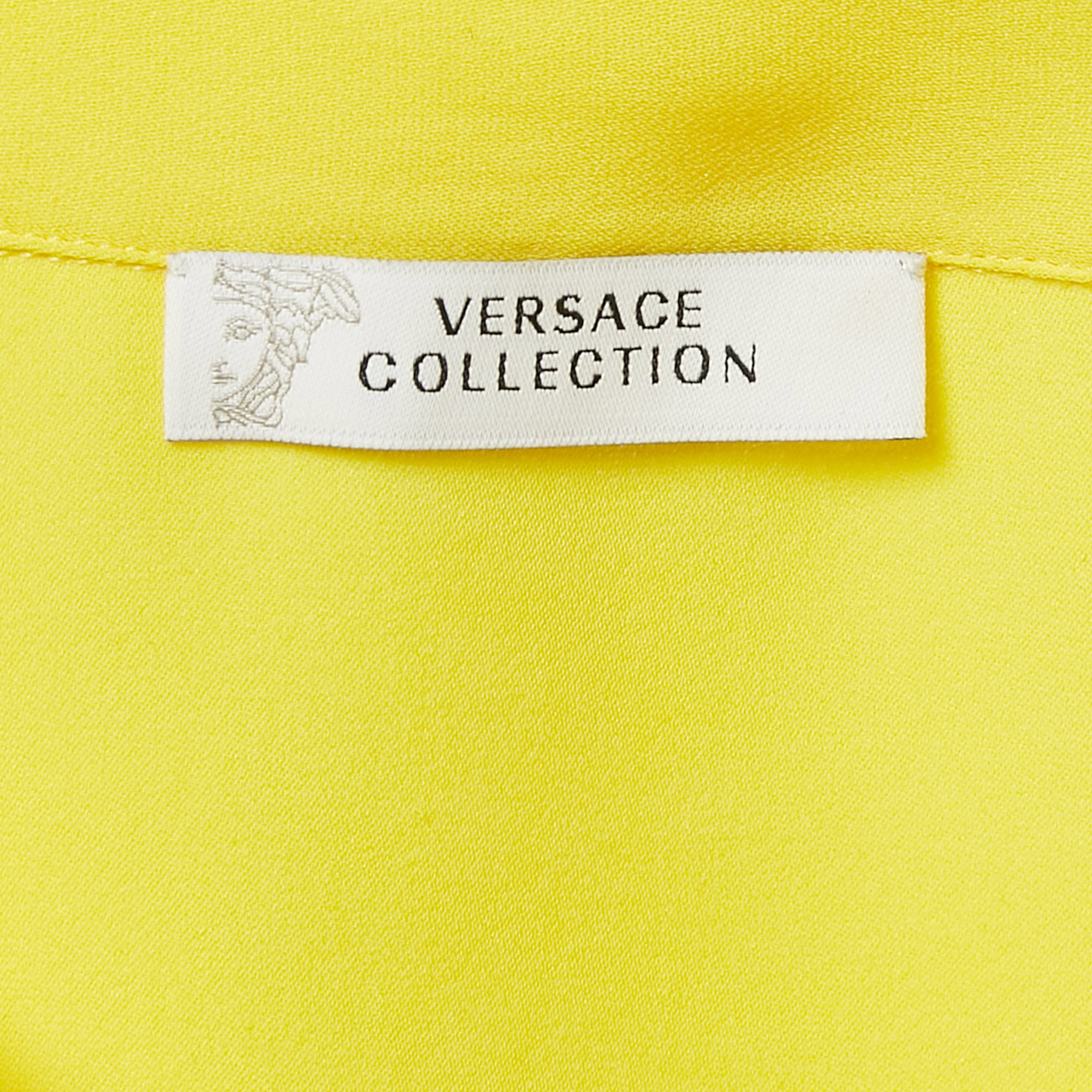 Versace Collection Yellow Embellished Collar Silk Short Sleeve Shirt M 
