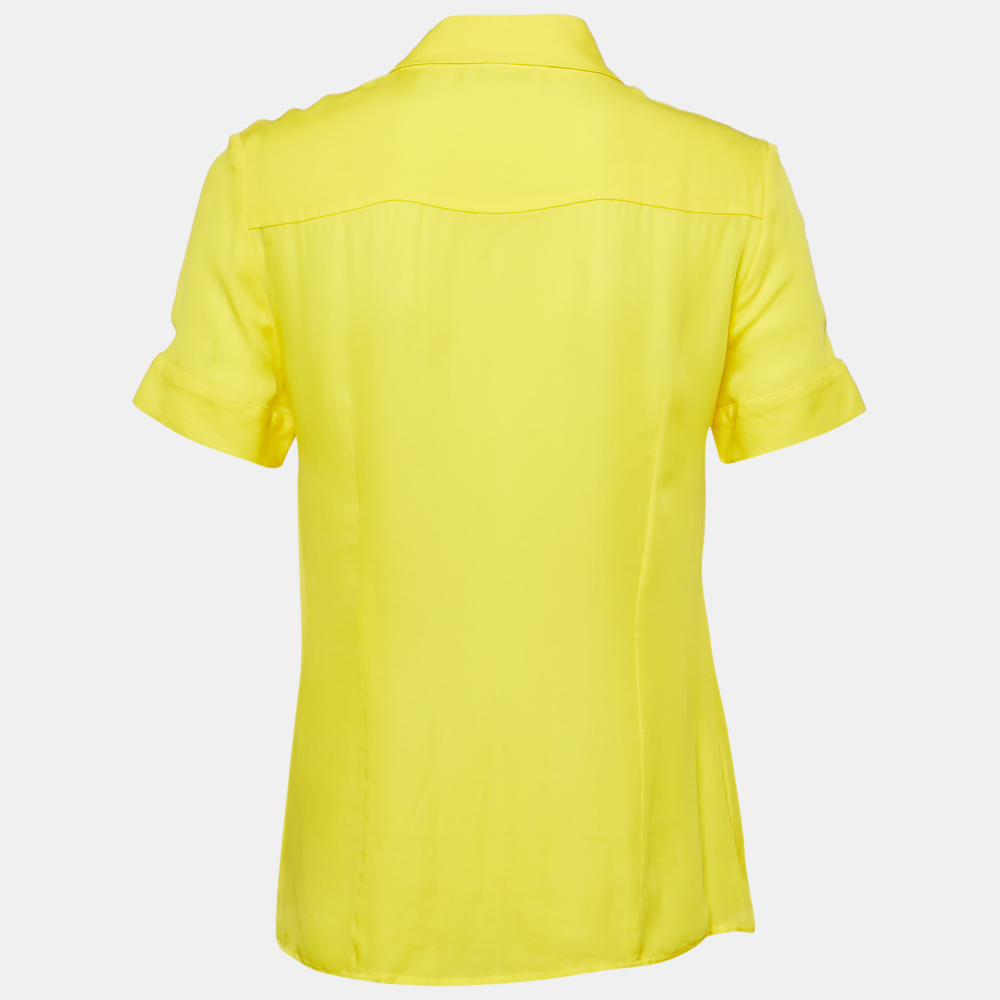 Versace Collection Yellow Embellished Collar Silk Short Sleeve Shirt M 