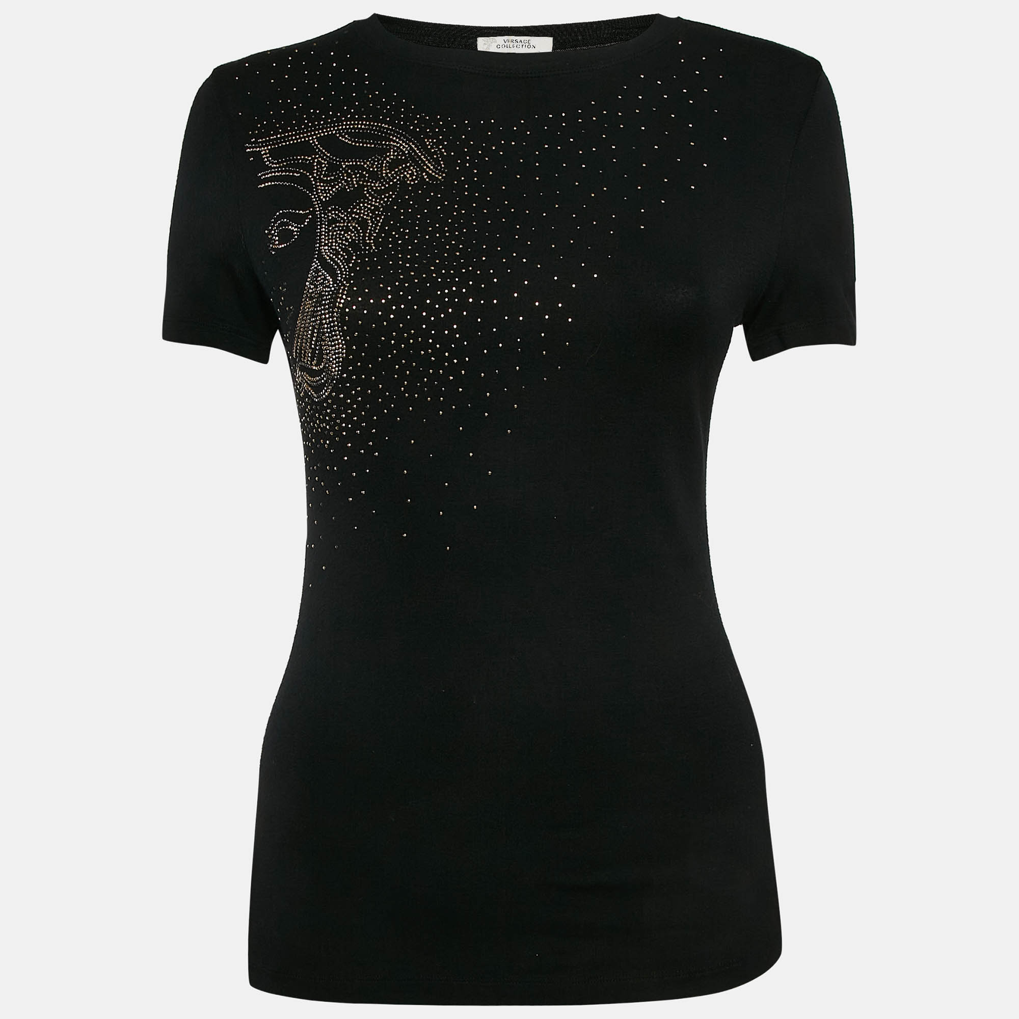 

Versace Collection Black Half Medusa Embellished Knit Top M