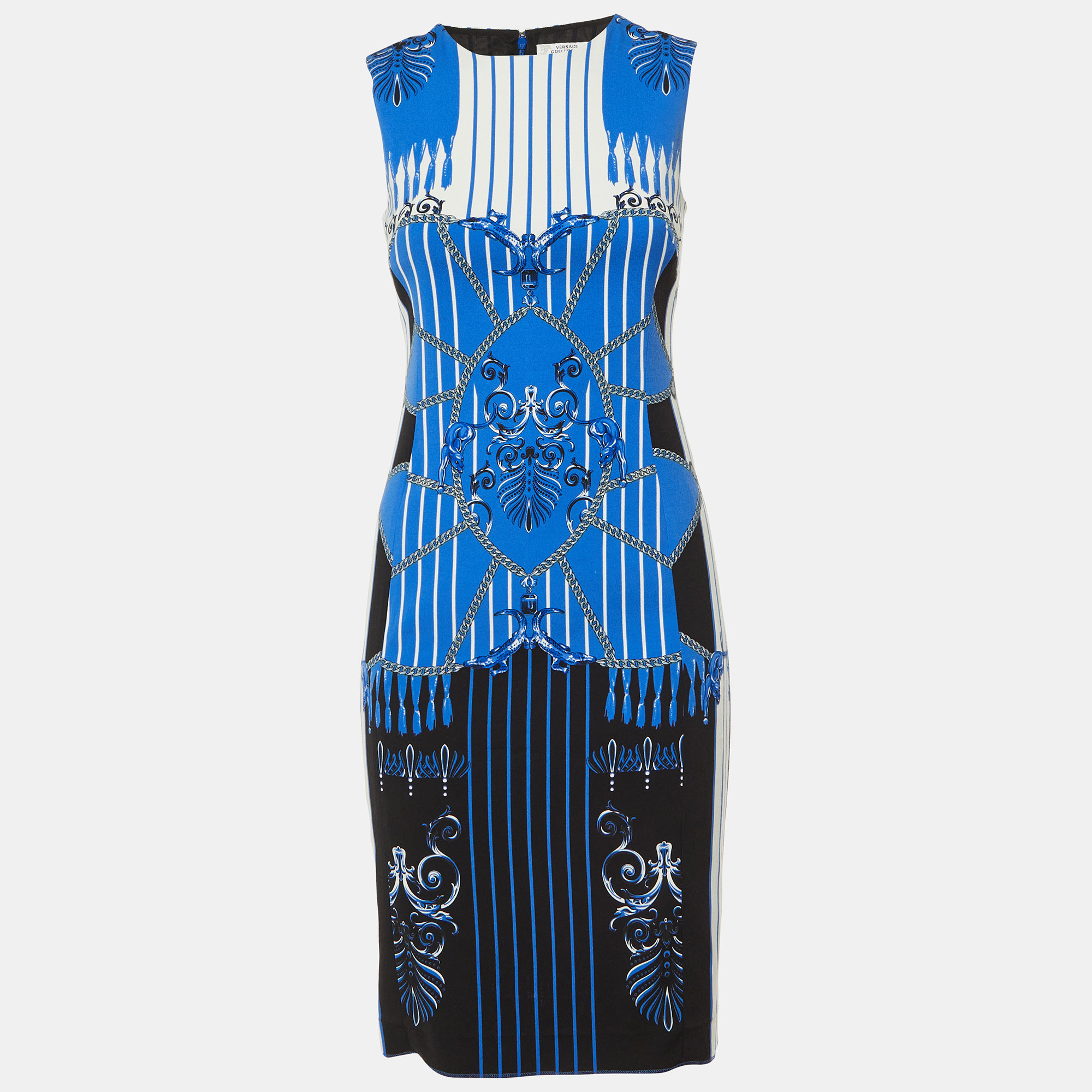 

Versace Collection Blue Chain Print Crepe Sleeveless Dress S