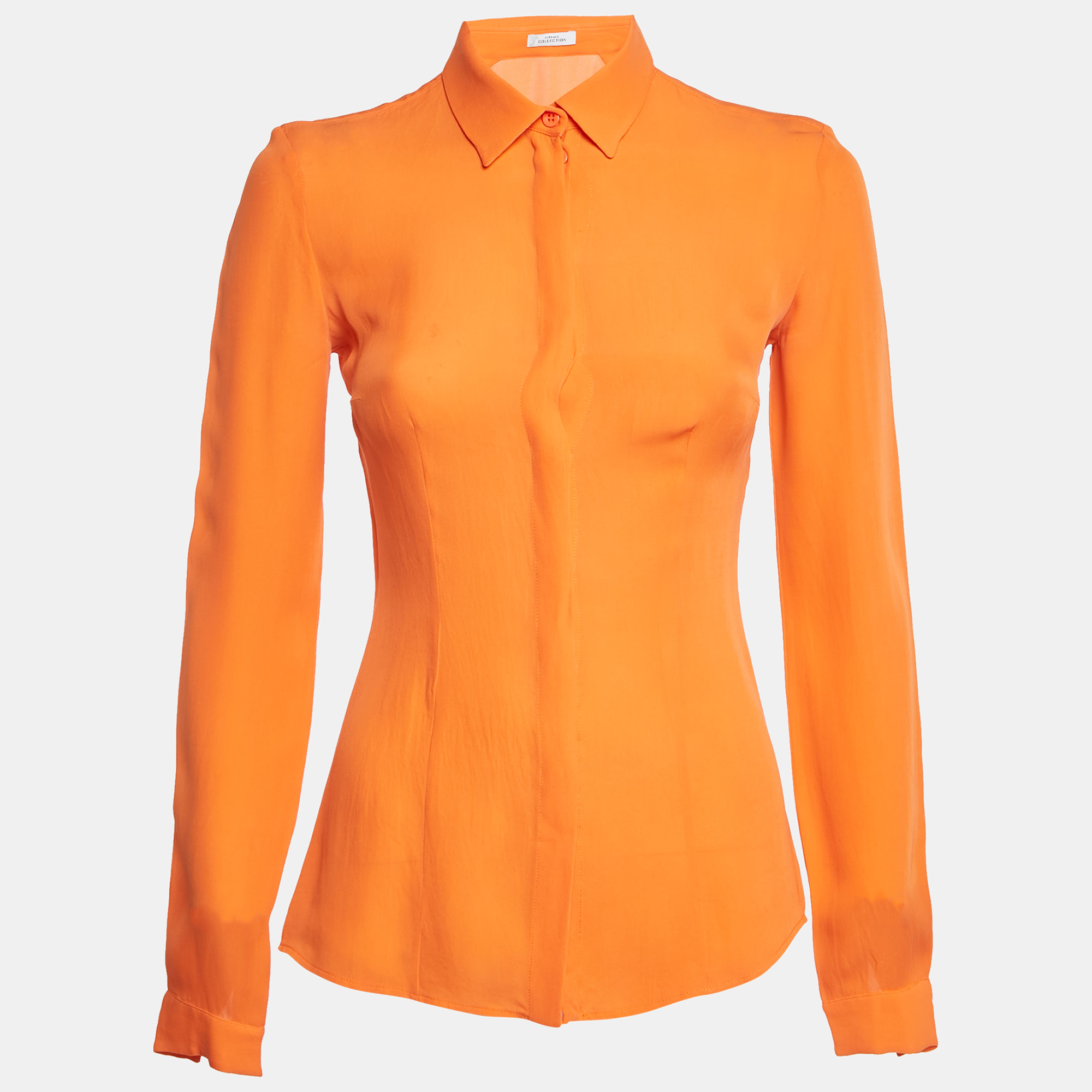 

Versace Collection Orange Silk Long Sleeve Shirt S