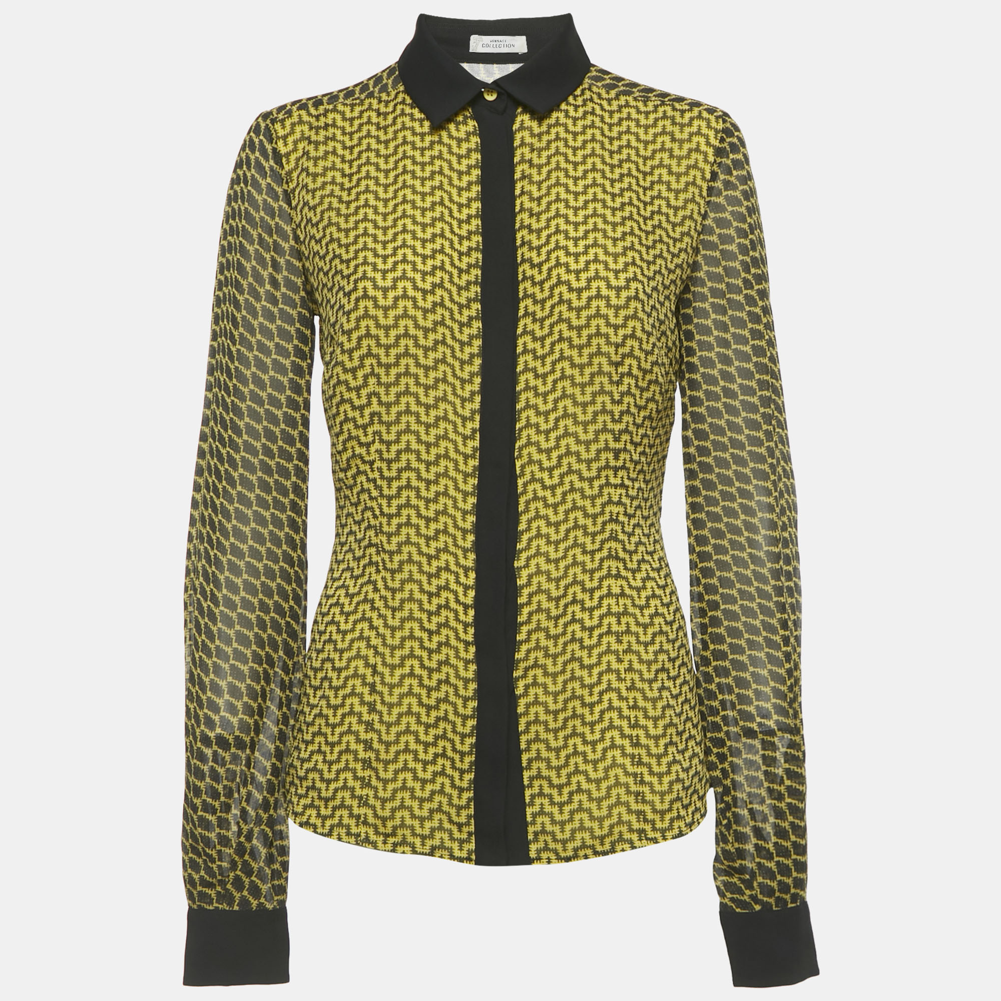 Pre-owned Versace Yellow Printed Silk Shirt M
