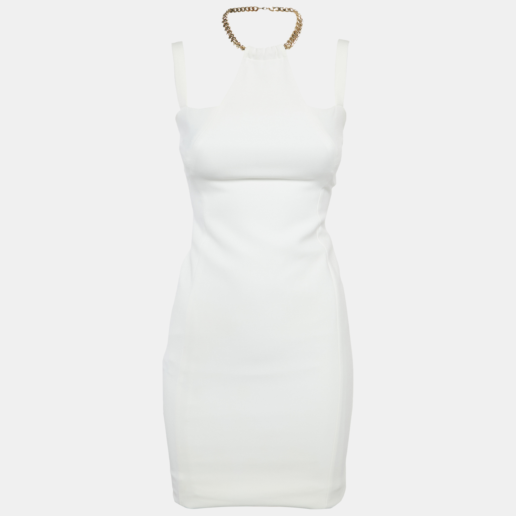 

Versace Collection White Crepe Chain Detail Mini Dress M