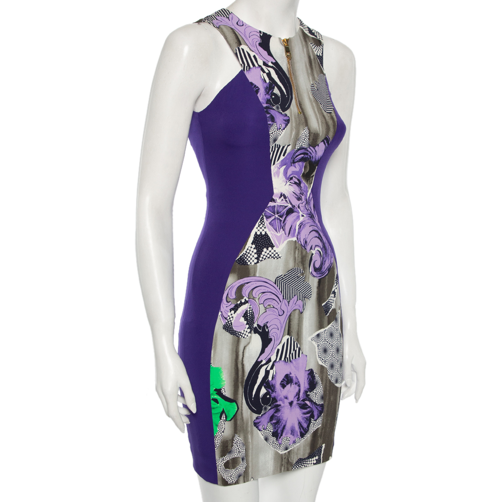

Versace Collection Purple Printed Zip Front Sleeveless Dress