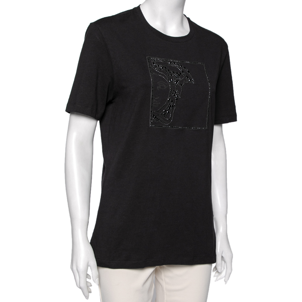 

Versace Collection Black Cotton Half Medusa Embellished T-Shirt