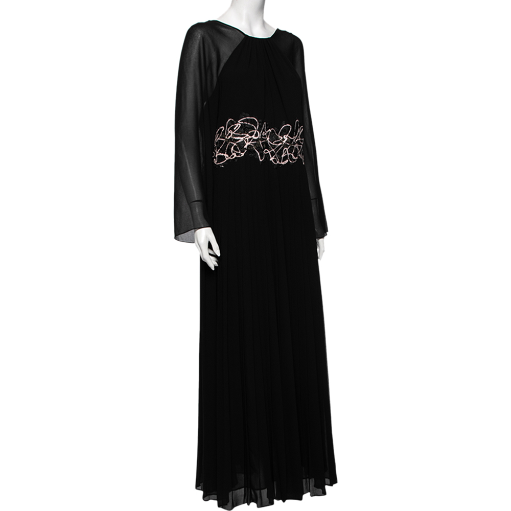 

Versace Collection Black Crepe & Lace Detailed Pleated Maxi Dress