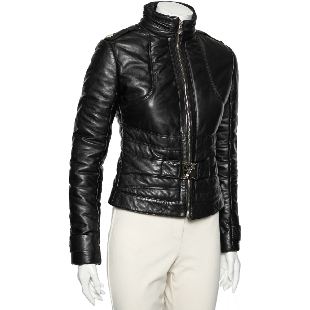 

Versace Collection Black Leather Zip Front Jacket