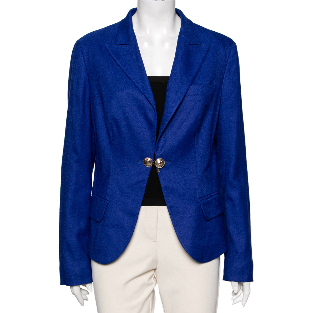 Versace Collection Blue Hook Front Blazer L