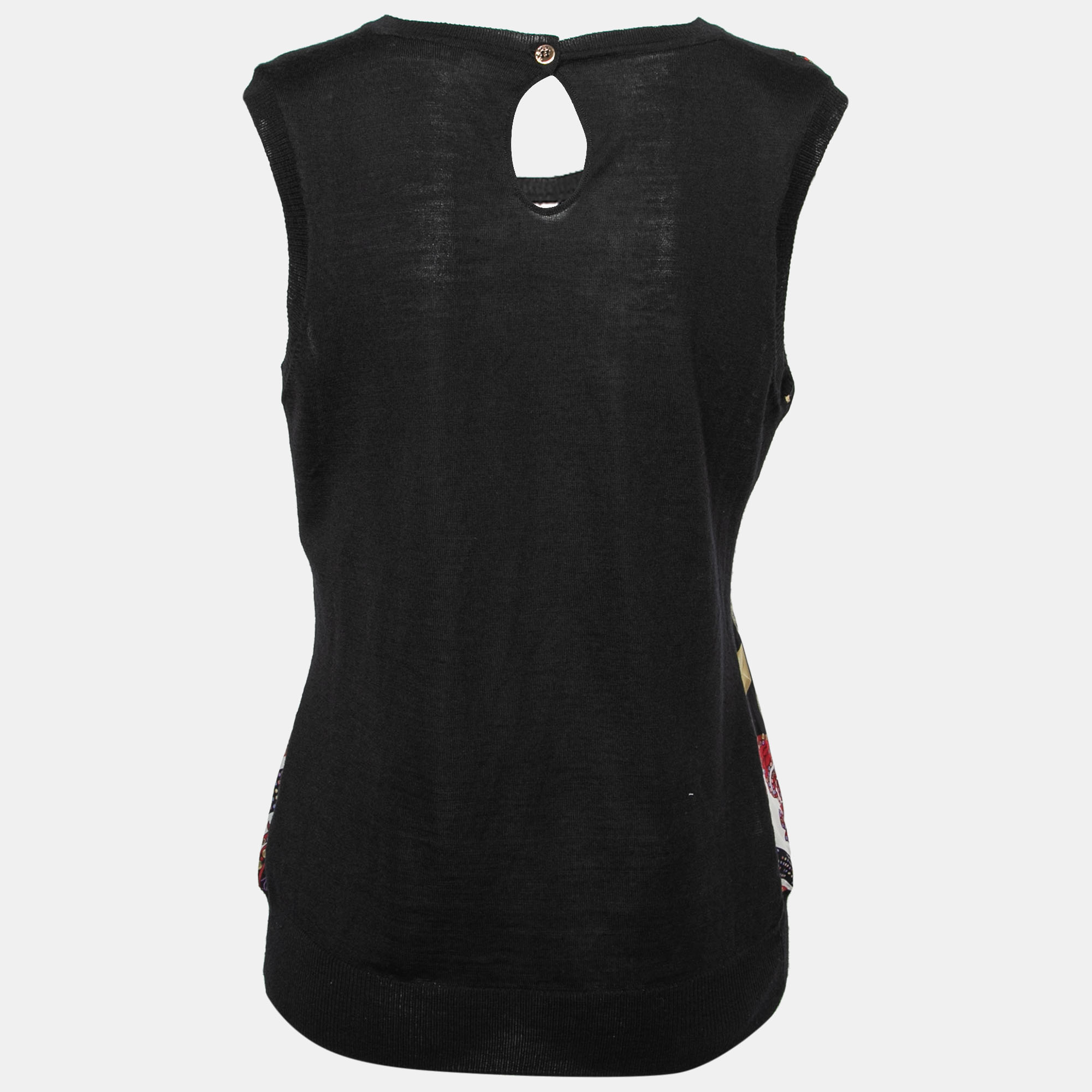 

Versace Collection Multicolor Print Silk Sweater Vest, Black