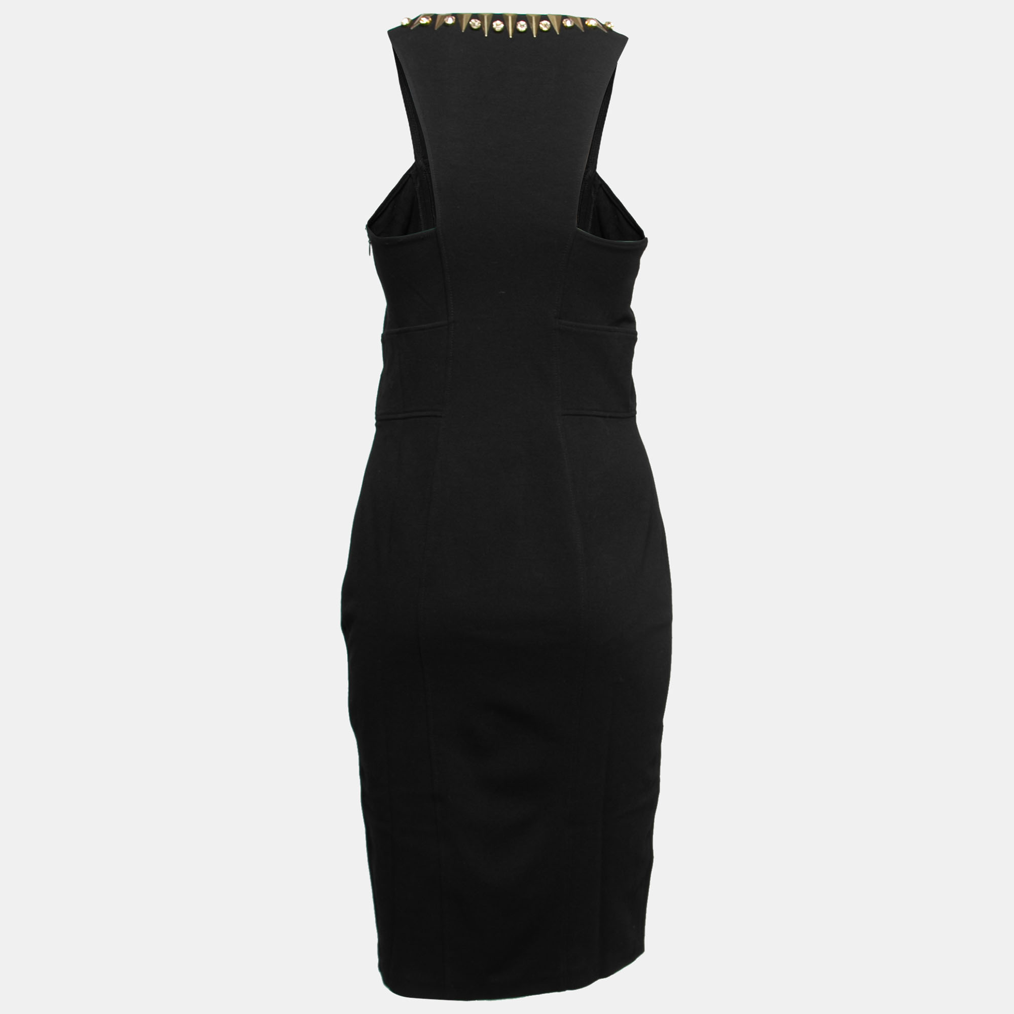 

Versace Collection Black Stretch Knit Stud Embellished Midi Dress