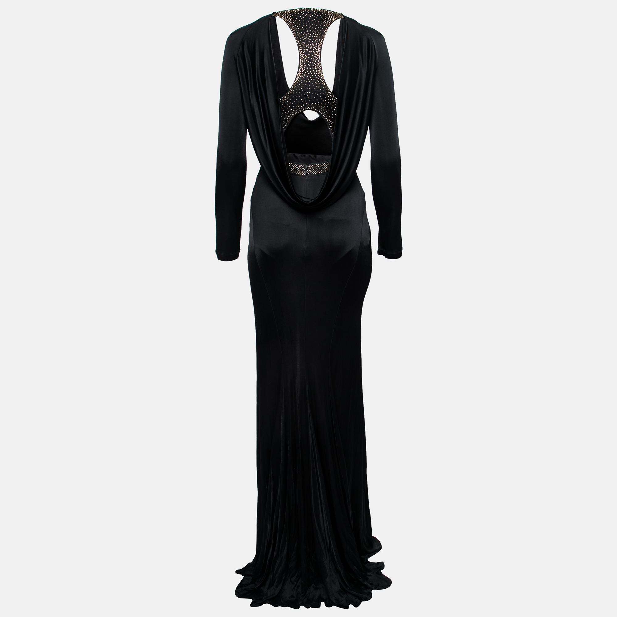 

Versace Collection Black Jersey Stud Embellished Pleated Gown