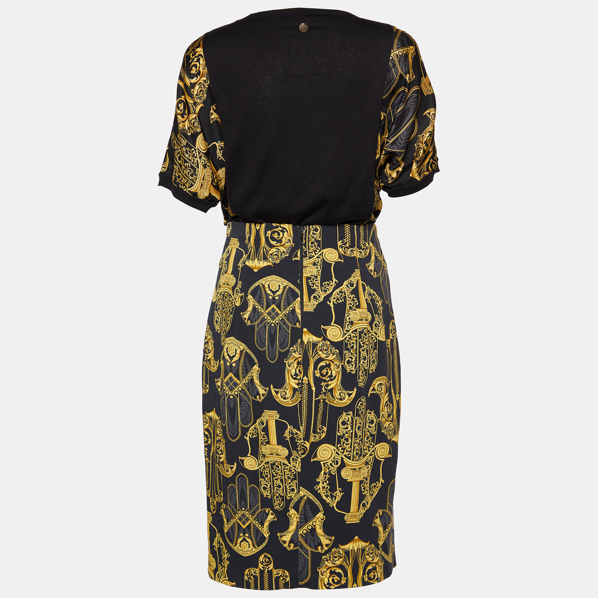 

Versace Collection Black Printed Silk Knit Top & Crepe Pencil Skirt Set