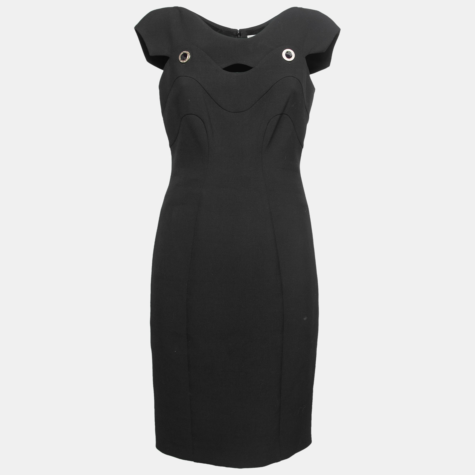 Pre-owned Versace Black Gabardine Cut-out Detail Midi Dress M
