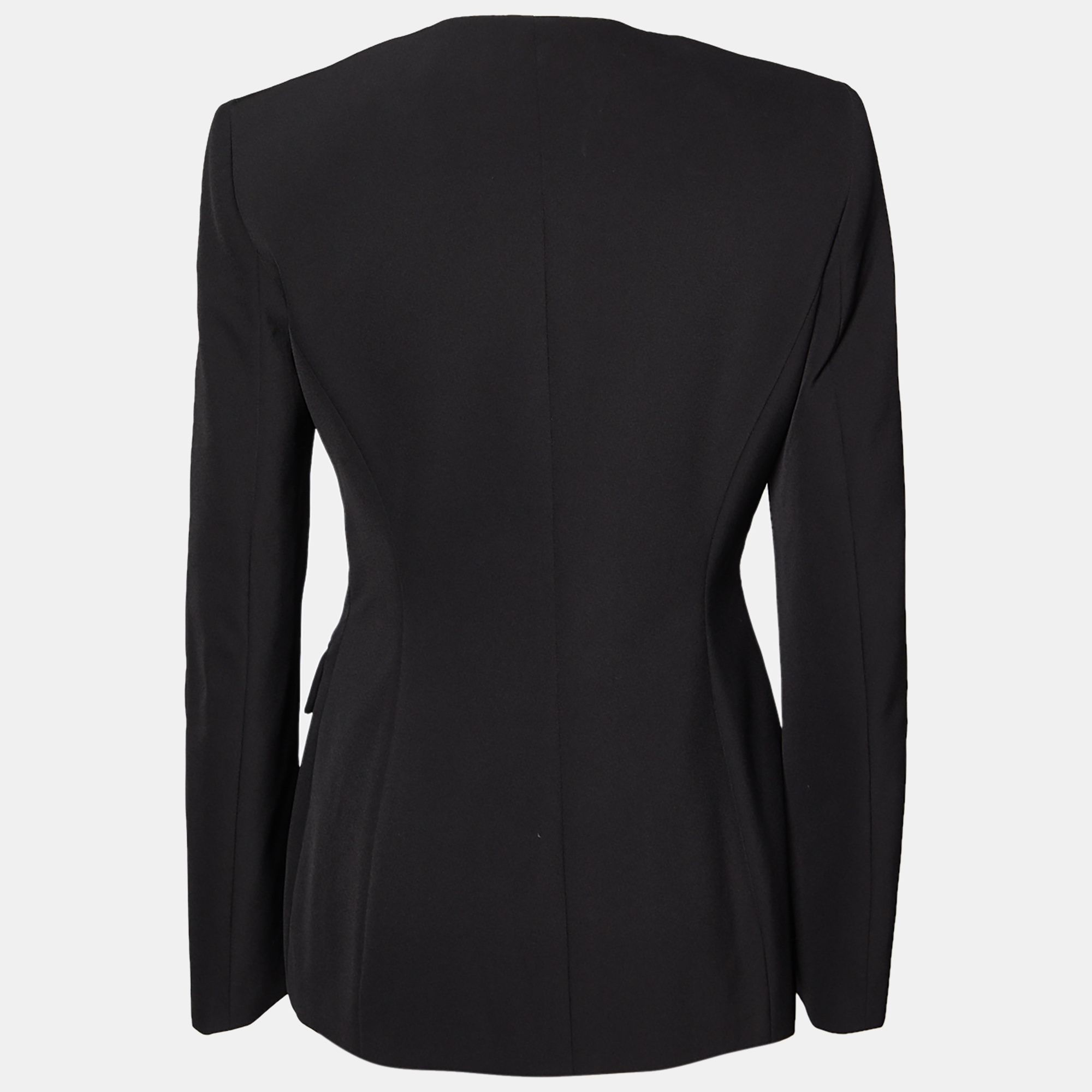

Versace Collection Black Crepe Logo Detail Zip Front Deep Neck Jacket