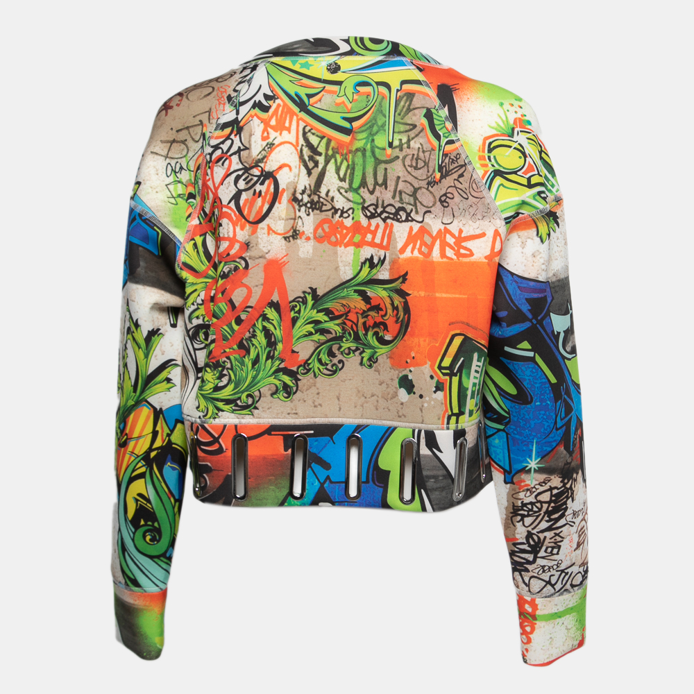 

Versace Collection Multicolor Graffiti Printed Jersey Cropped Sweatshirt