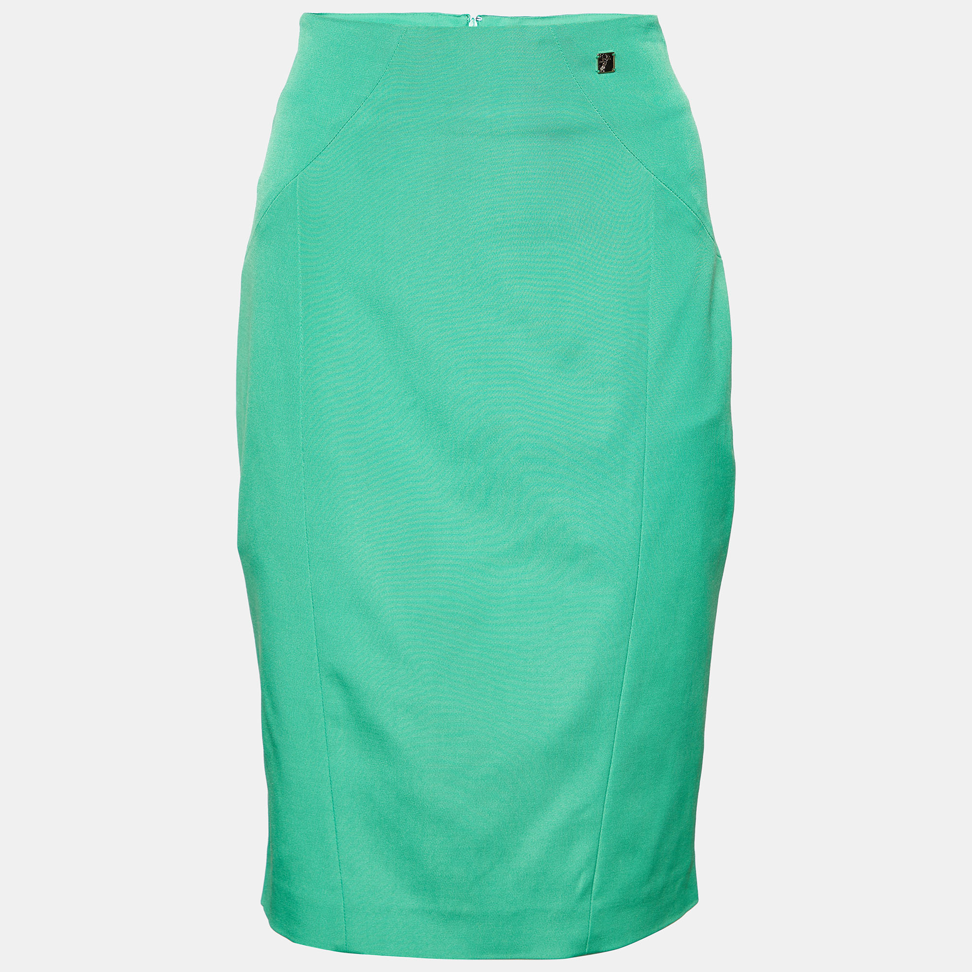 Pre-owned Versace Green Stretch Crepe Pencil Skirt L