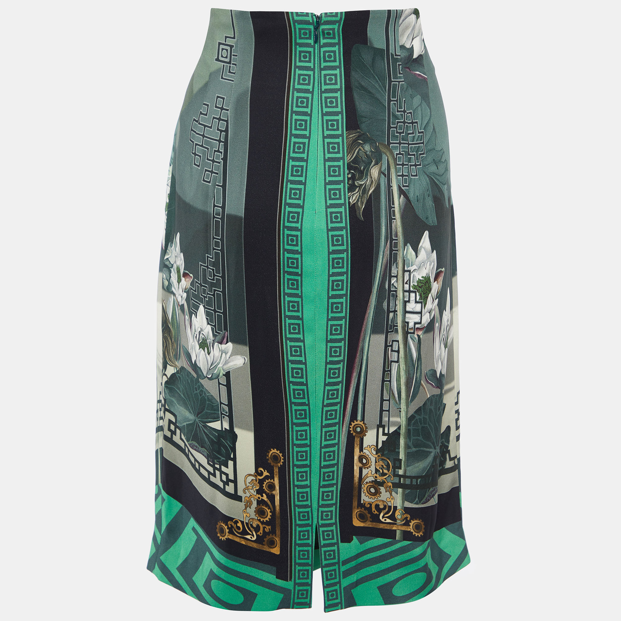

Versace Collection Dark Green Print Crepe Knee Length Skirt
