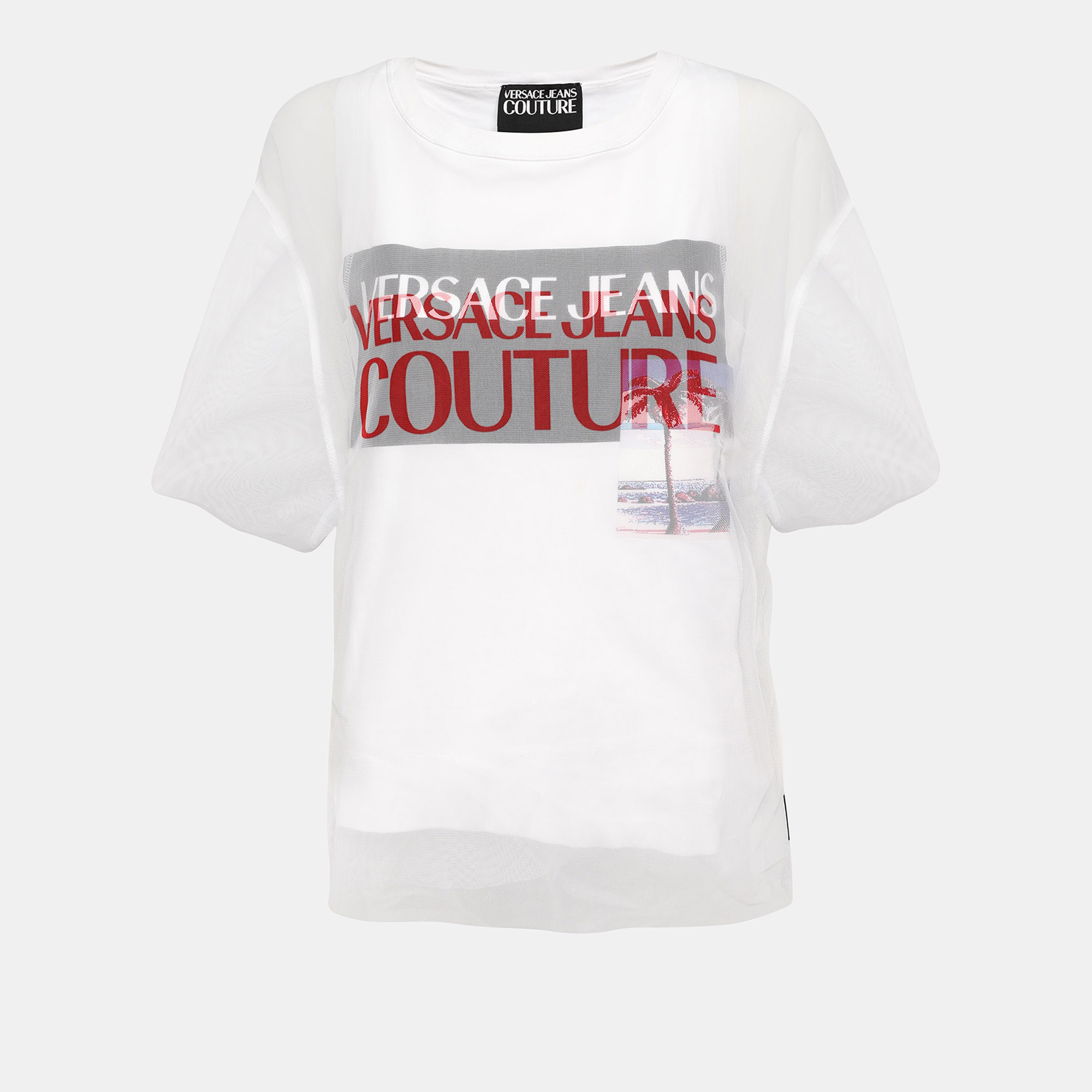 

Versace Jeans Couture White Mesh & Cotton Overlay Top M