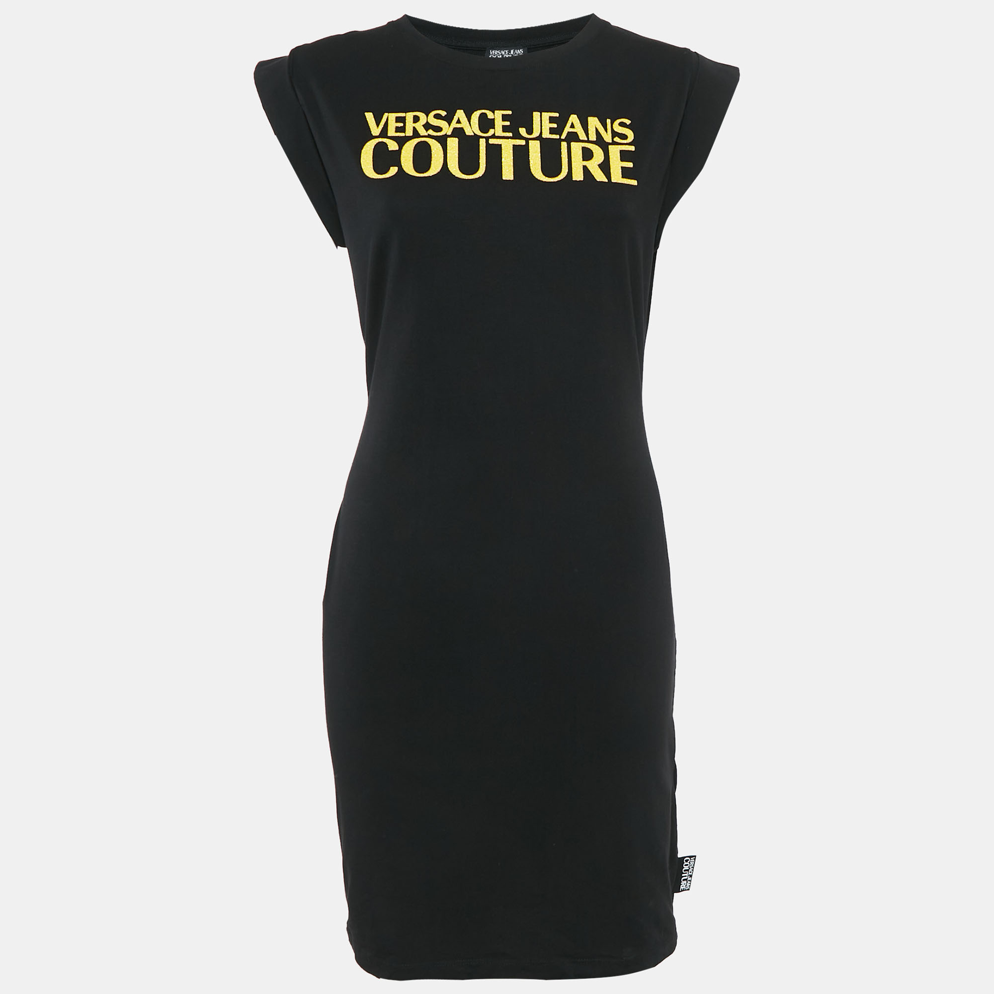 

Versace Jeans Couture Black Logo Embroidered Cotton Knit Mini Dress M