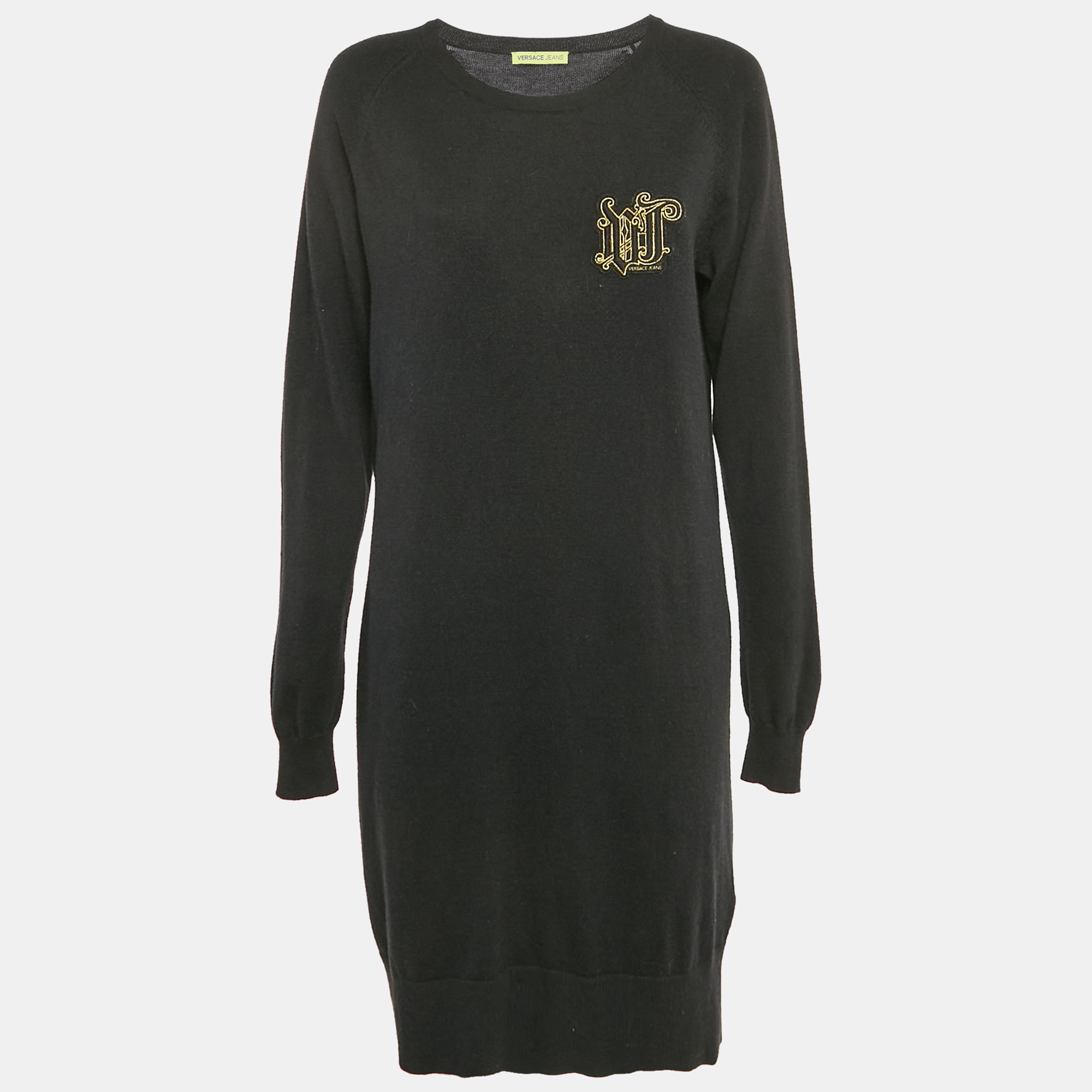 

Versace Jeans Couture Black Logo Applique Detail Knit Mini Dress L