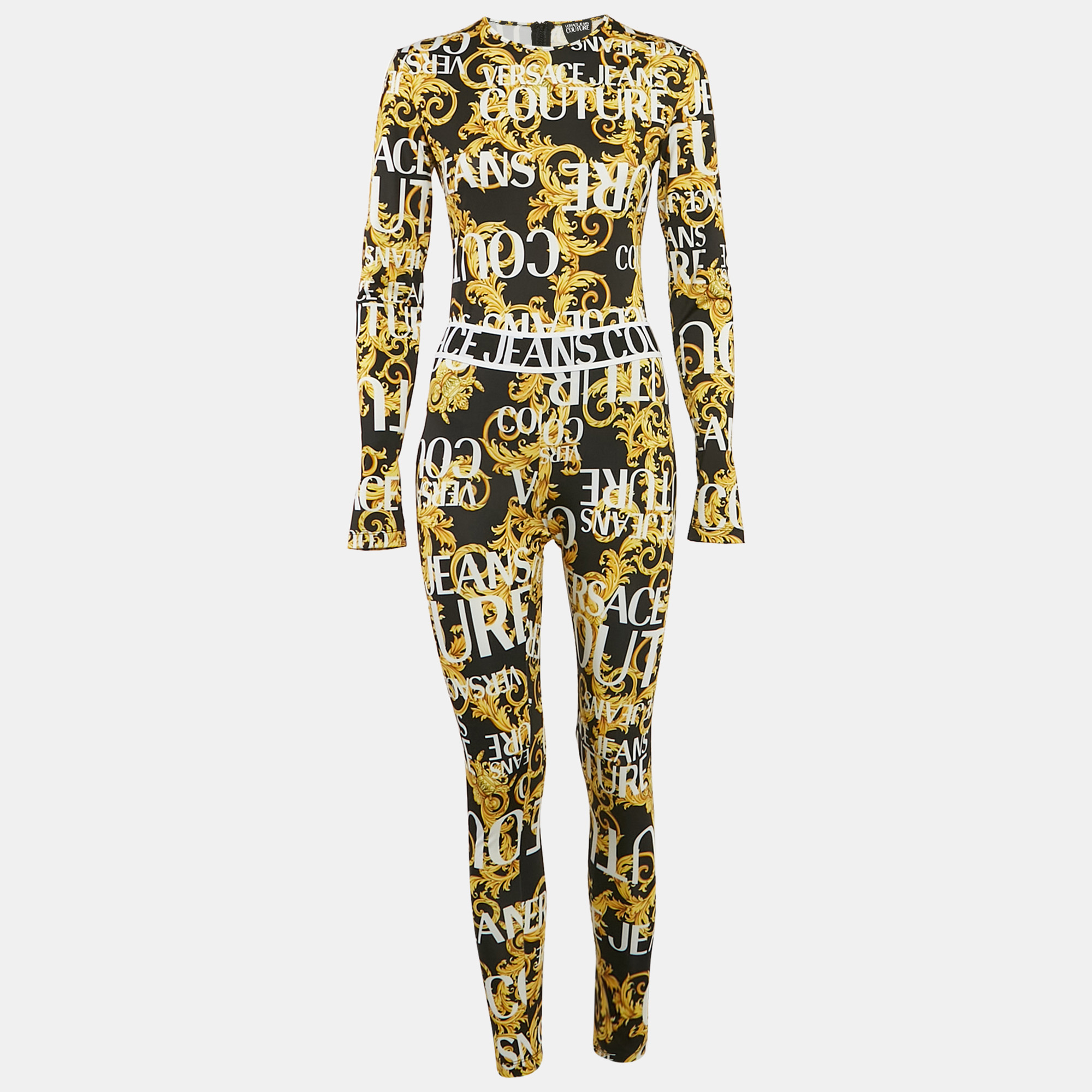 

Versace Jeans Couture Black Baroque Print Jersey Bodysuit and Leggings Set M