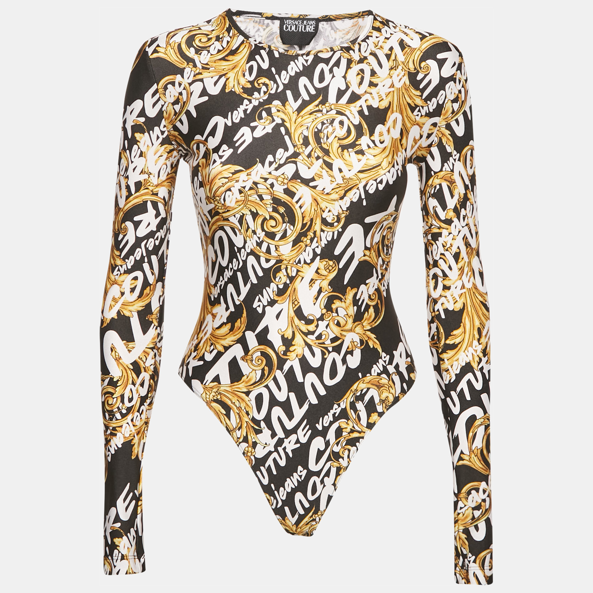 

Versace Jeans Couture Black Baroque Print Jersey Bodysuit S