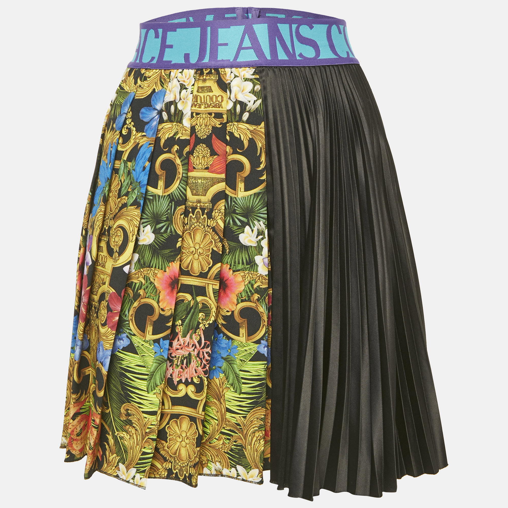 

Versace Jeans Couture Black Printed Satin Plisse Mini Skirt S