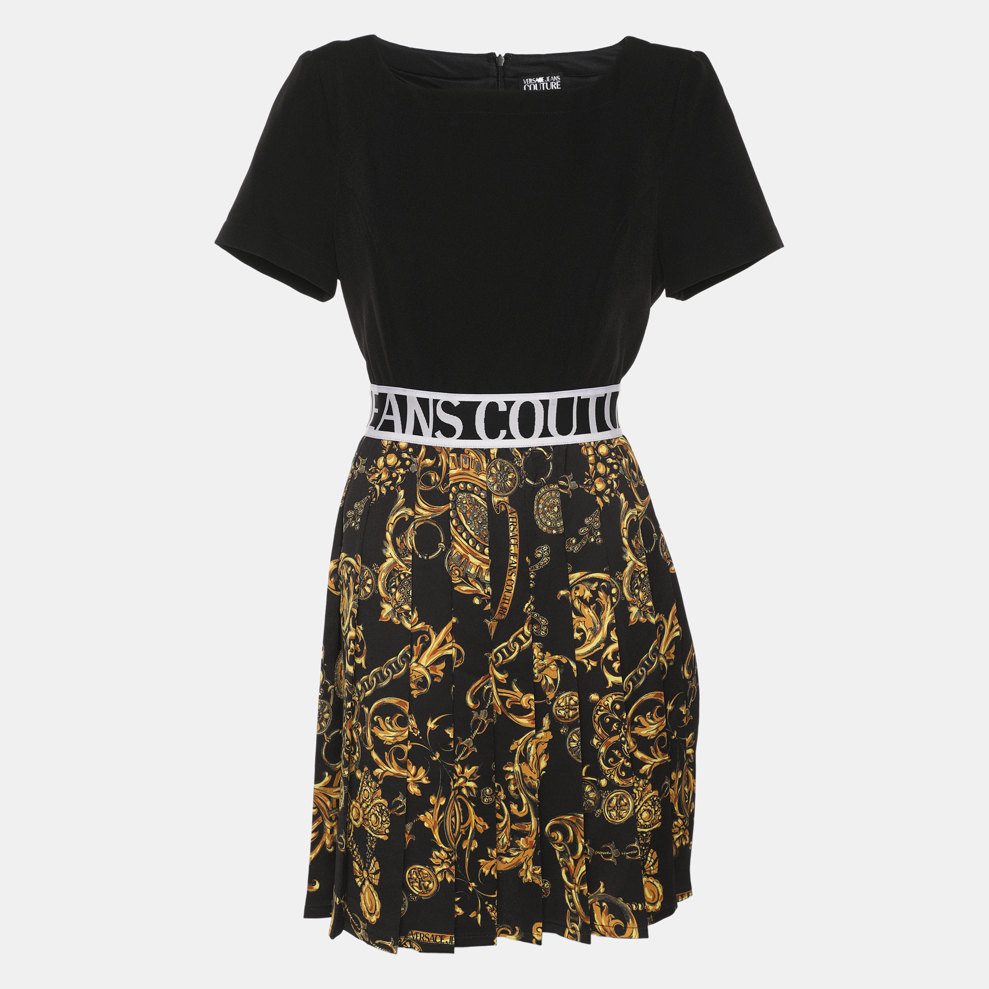 

Versace Jeans Couture Black Crepe Baroque-Print Panelled Dress M