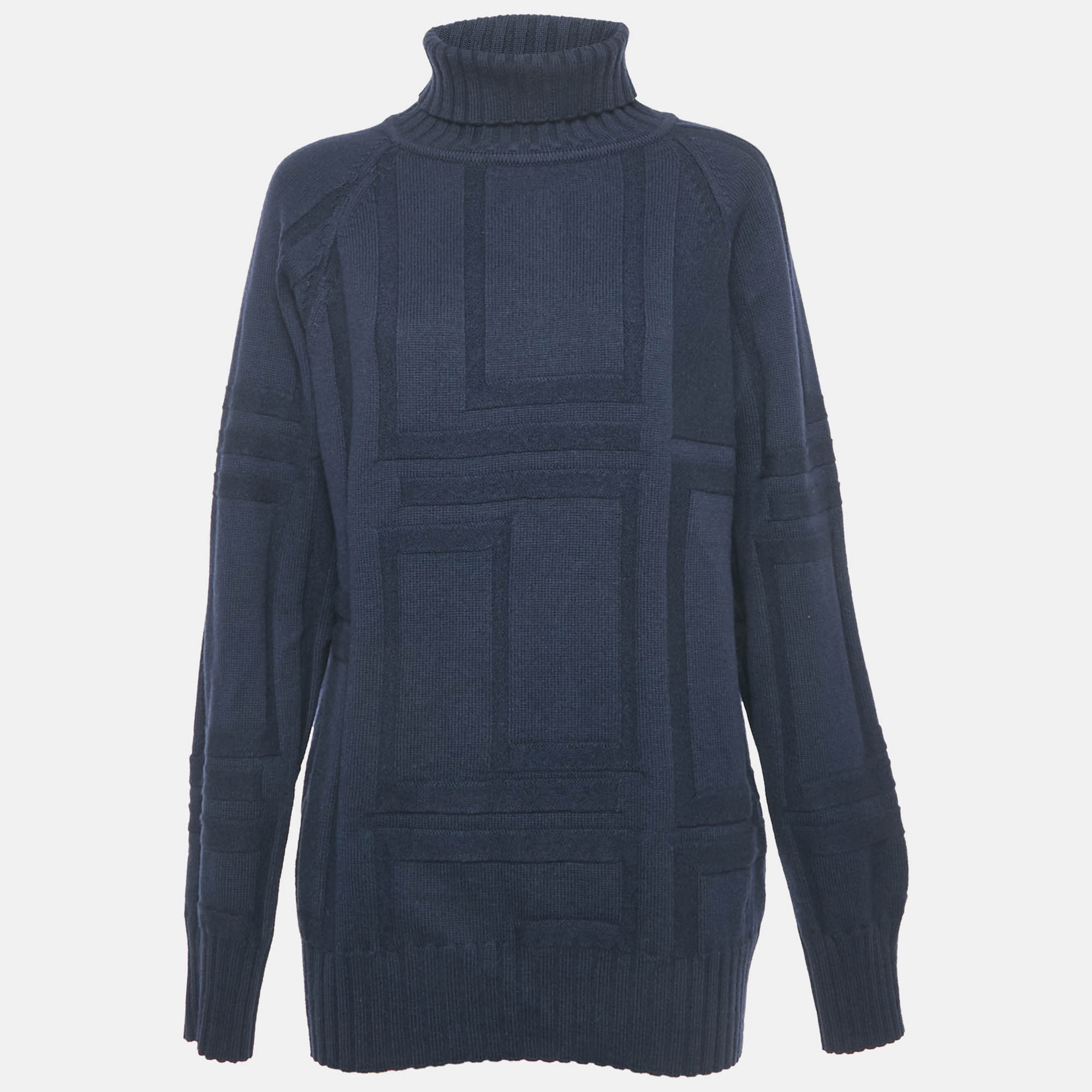 Pre-owned Versace Jeans Couture Navy Blue Wool Turtle Neck Jumper Xl
