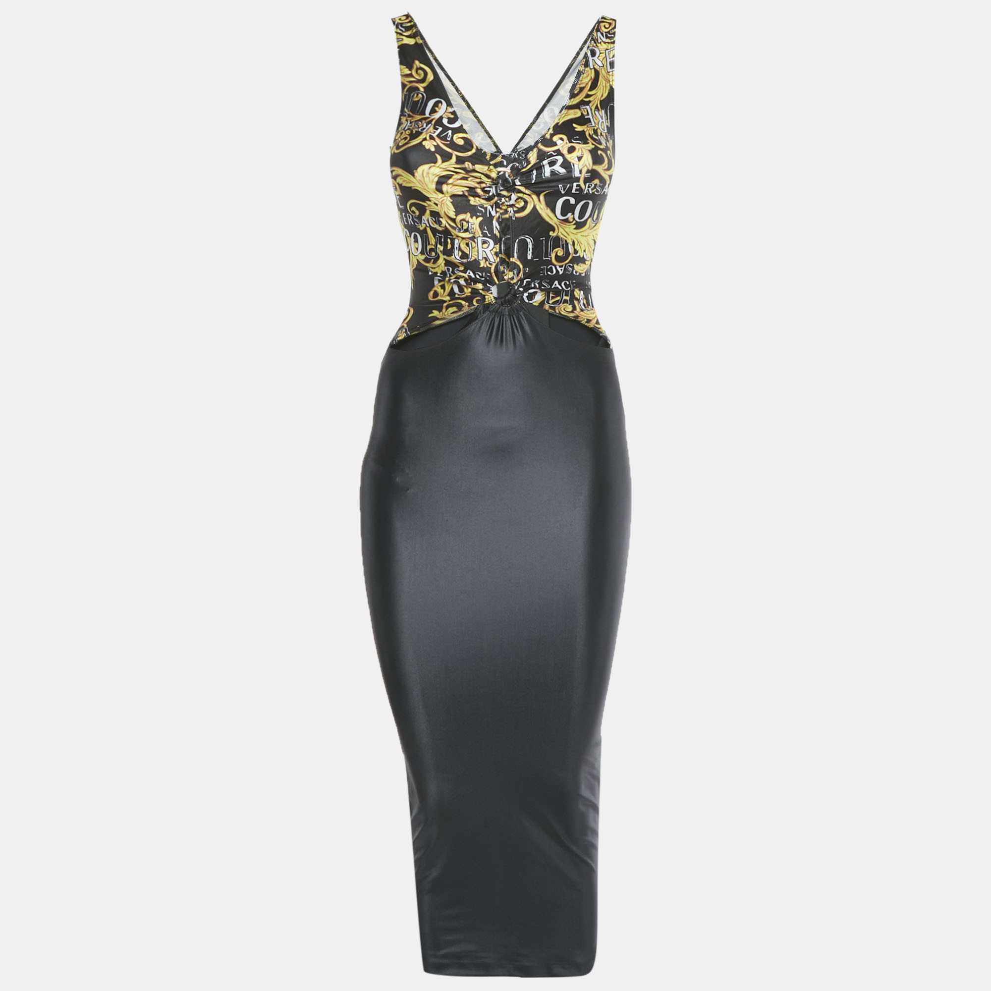 

Versace Jeans Couture Black Printed Jersey Cut- Out Midi Dress XS