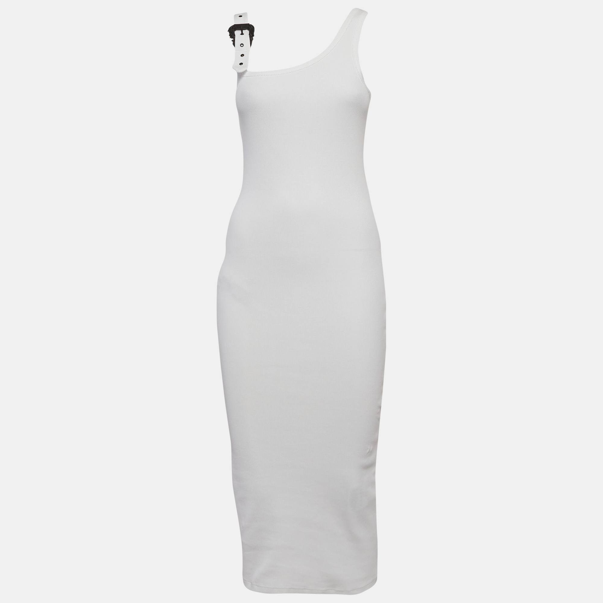 

Versace Jeans Couture White Rib Knit Buckle Strap Midi Dress S