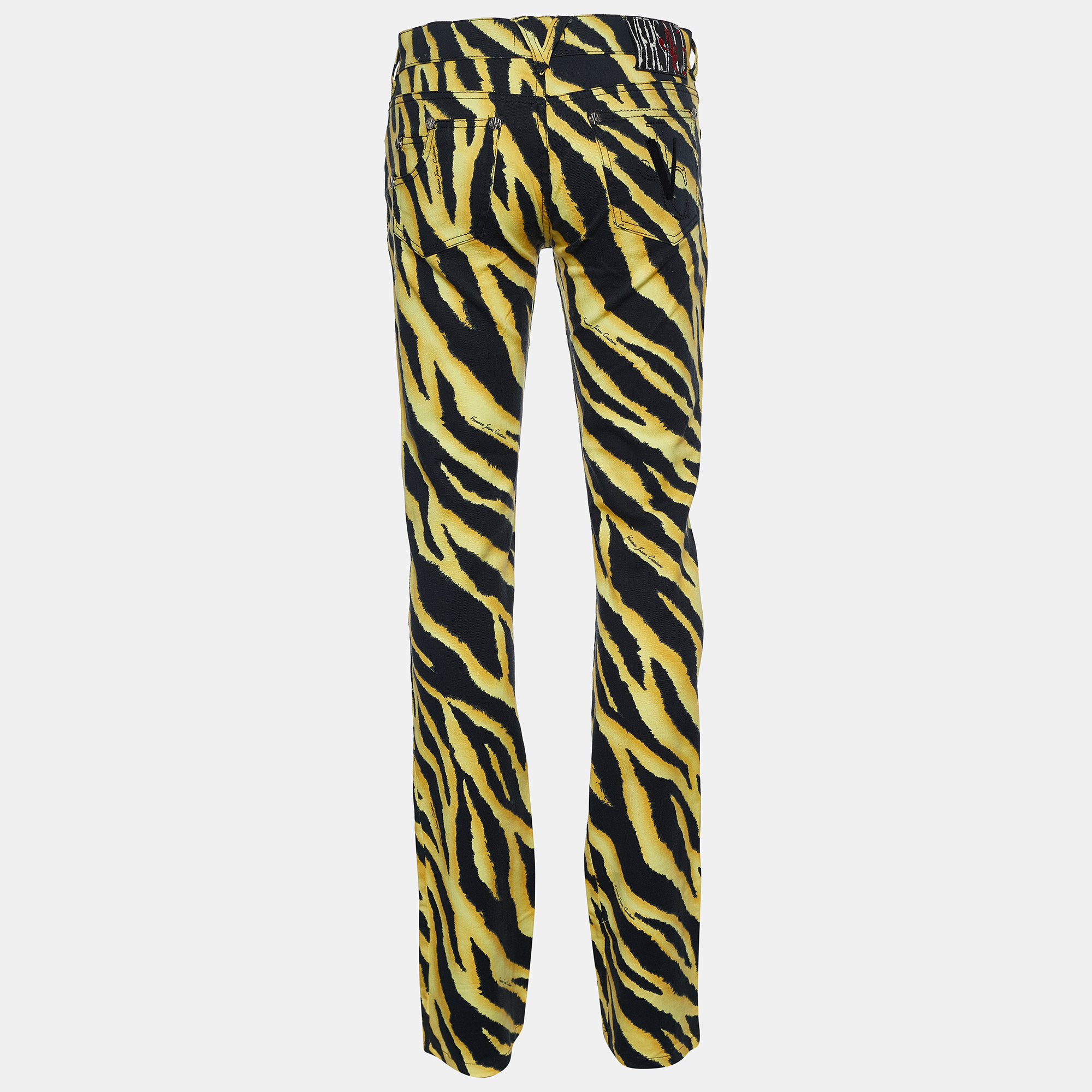 

Versace Jeans Couture Bicolor Tiger Stripe Print Flared Trousers, Black