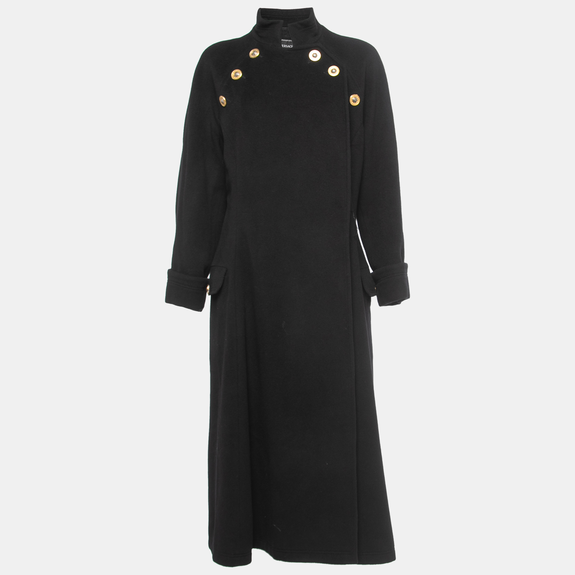 Pre Owned Versace Jeans Couture Black Wool Double Breasted Long Coat M