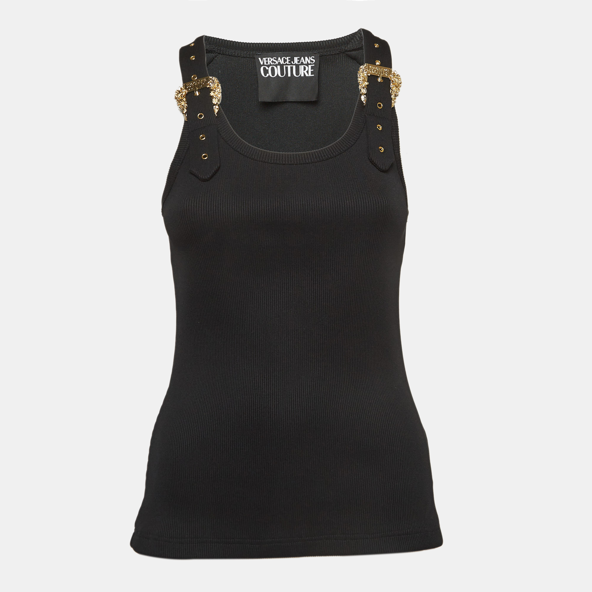 

Versace Jeans Couture Black Rib Knit Buckle Detail Tank Top