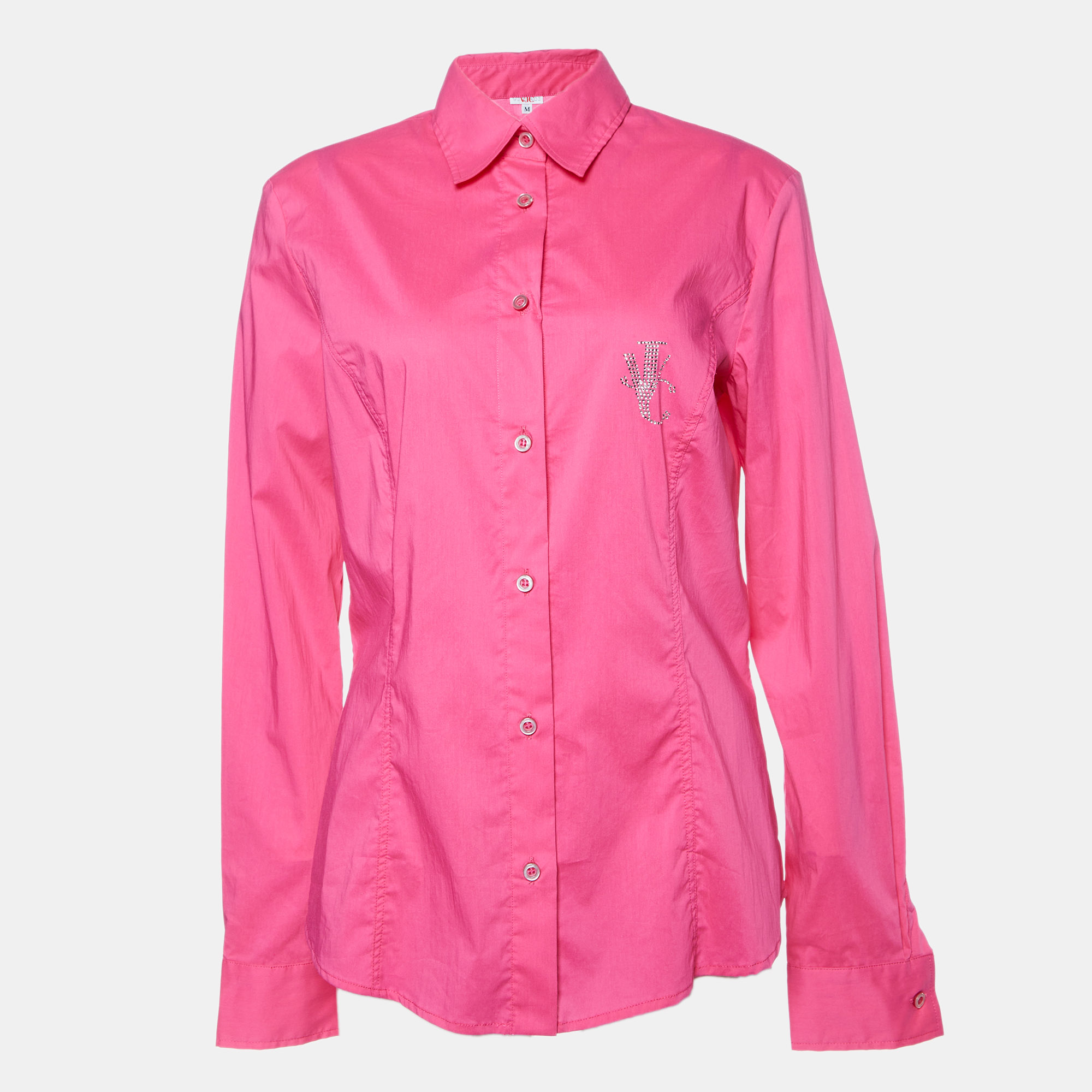 Pre-owned Versace Jeans Couture Pink Cotton Logo Detail Shirt M