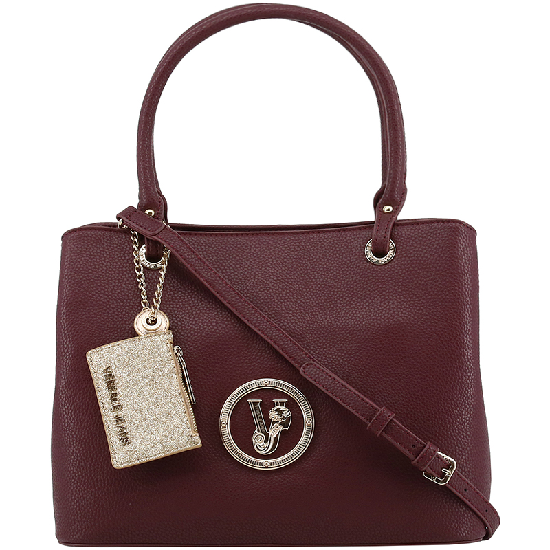 Pre Owned Versace Jeans Maroon Pebbled Leather Tote