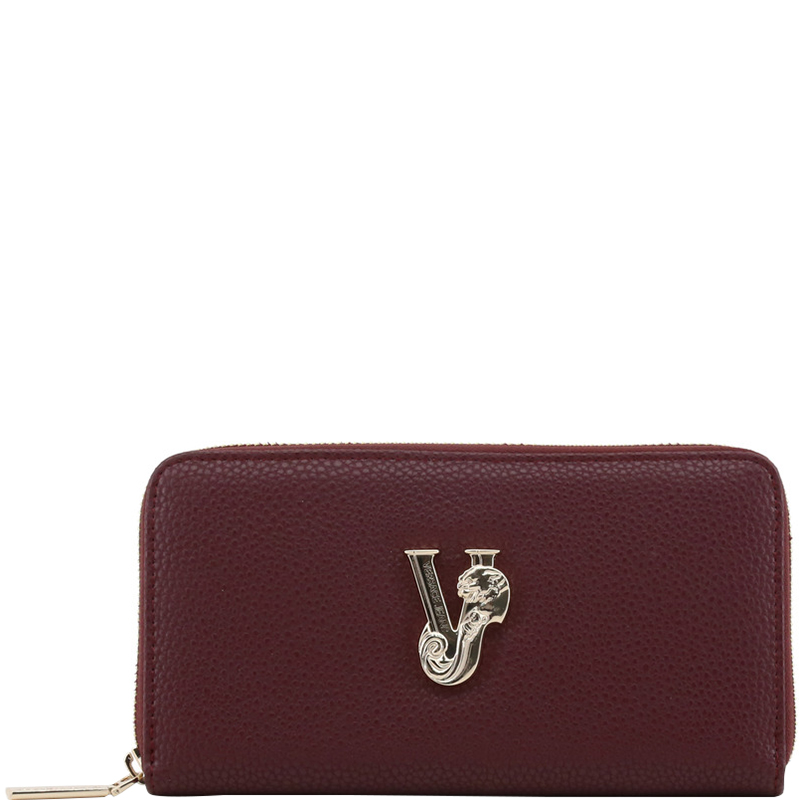 Pre Owned Versace Jeans Burgundy Leather Zip Around Wallet