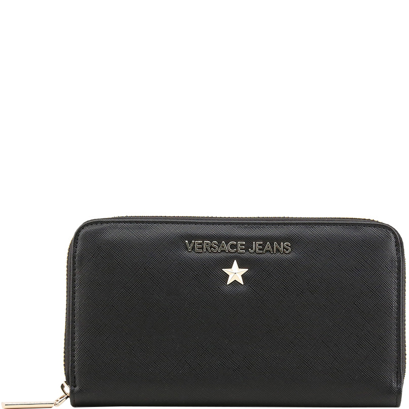 Versace Jeans Black Leather Zip Around Wallet