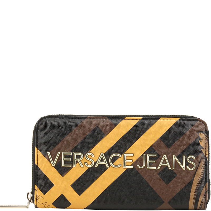 Pre Owned Versace Jeans Multicolor Printed Faux Leather Zip Around Wallet