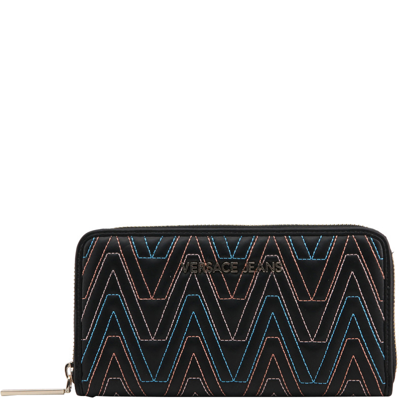 Versace Jeans Black Faux Leather Zip Around Wallet