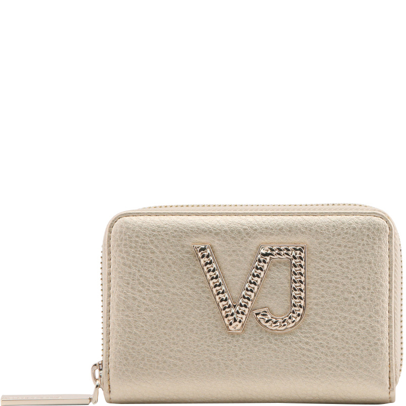 Versace Jeans Metallic Beige Leather Zip Around Coin Purse