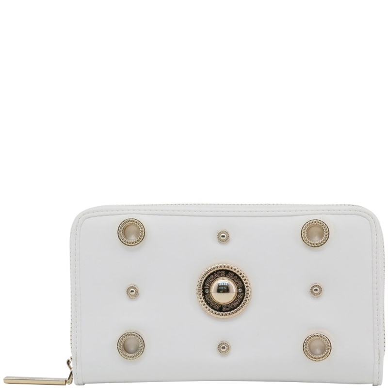 Versace Jeans White Faux Leather Zip Around Wallet