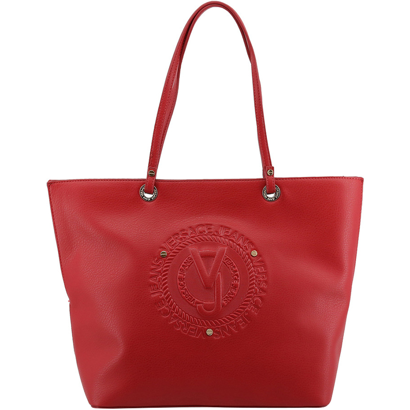 

Versace Jeans Red Faux Leather Logo Shopping Tote