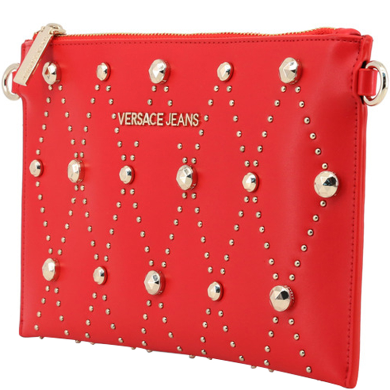 

Versace Jeans Red Faux Leather Studded Clutch Bag