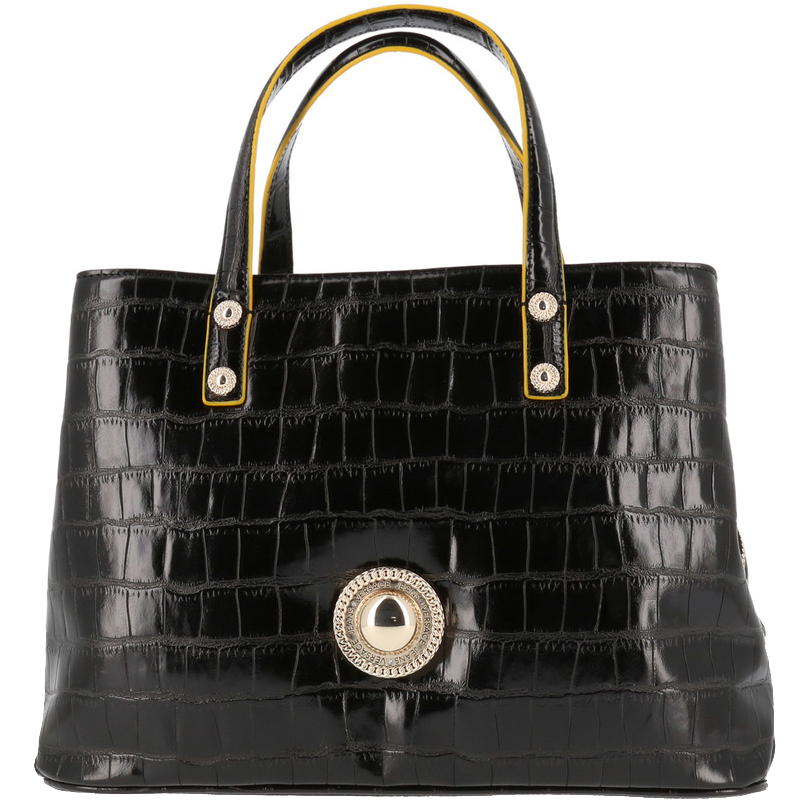 Pre Owned Versace Jeans Black Croc Embosed Leather Tote