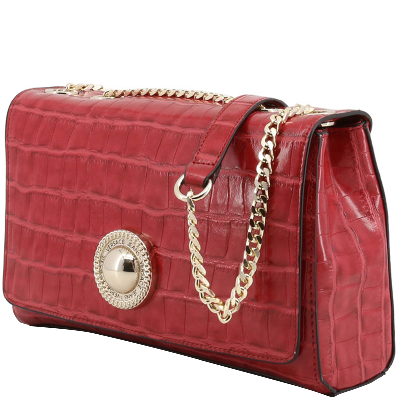 

Versace Jeans Red Croc Embosed Faux Leather Chain Shoulder Bag