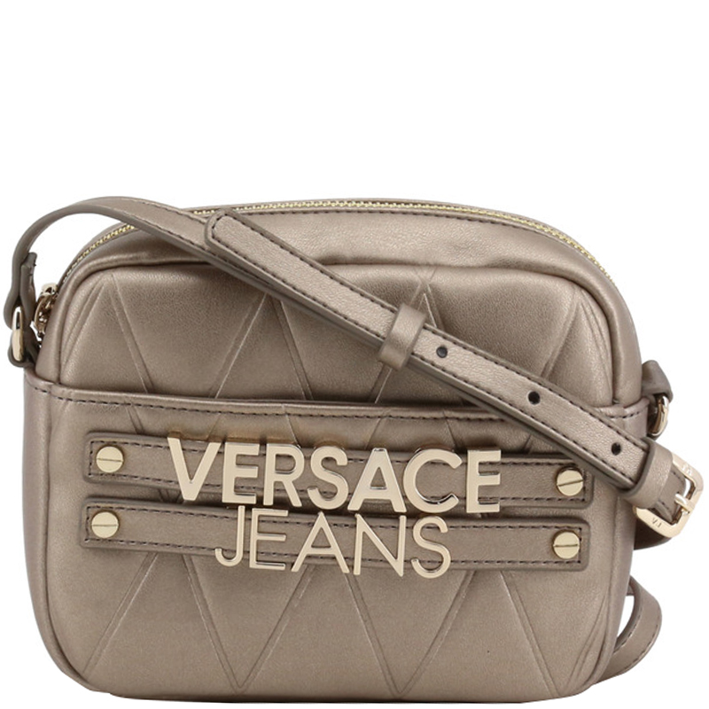 Pre Owned Versace Jeans Brown Faux Quilted Leather Crossbody Bag