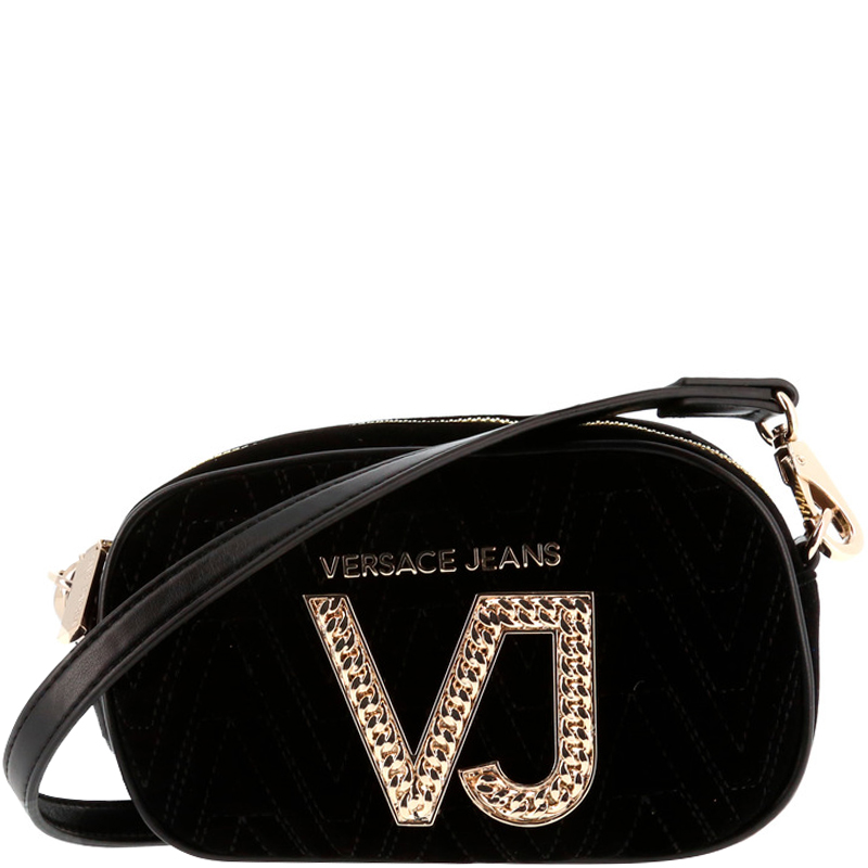 Versace Jeans Black Signature Fabric Crossbody Bag
